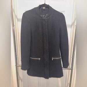 H&M Divided Womens Black Wool Blend Boucle Zip & Snaps Up Trench Pea Coat Sz.6